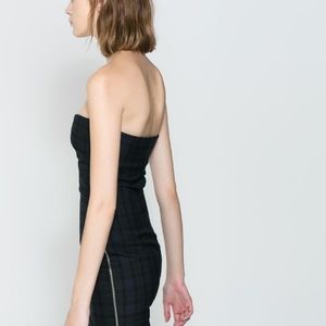 Zara blue green plaid strapless dress